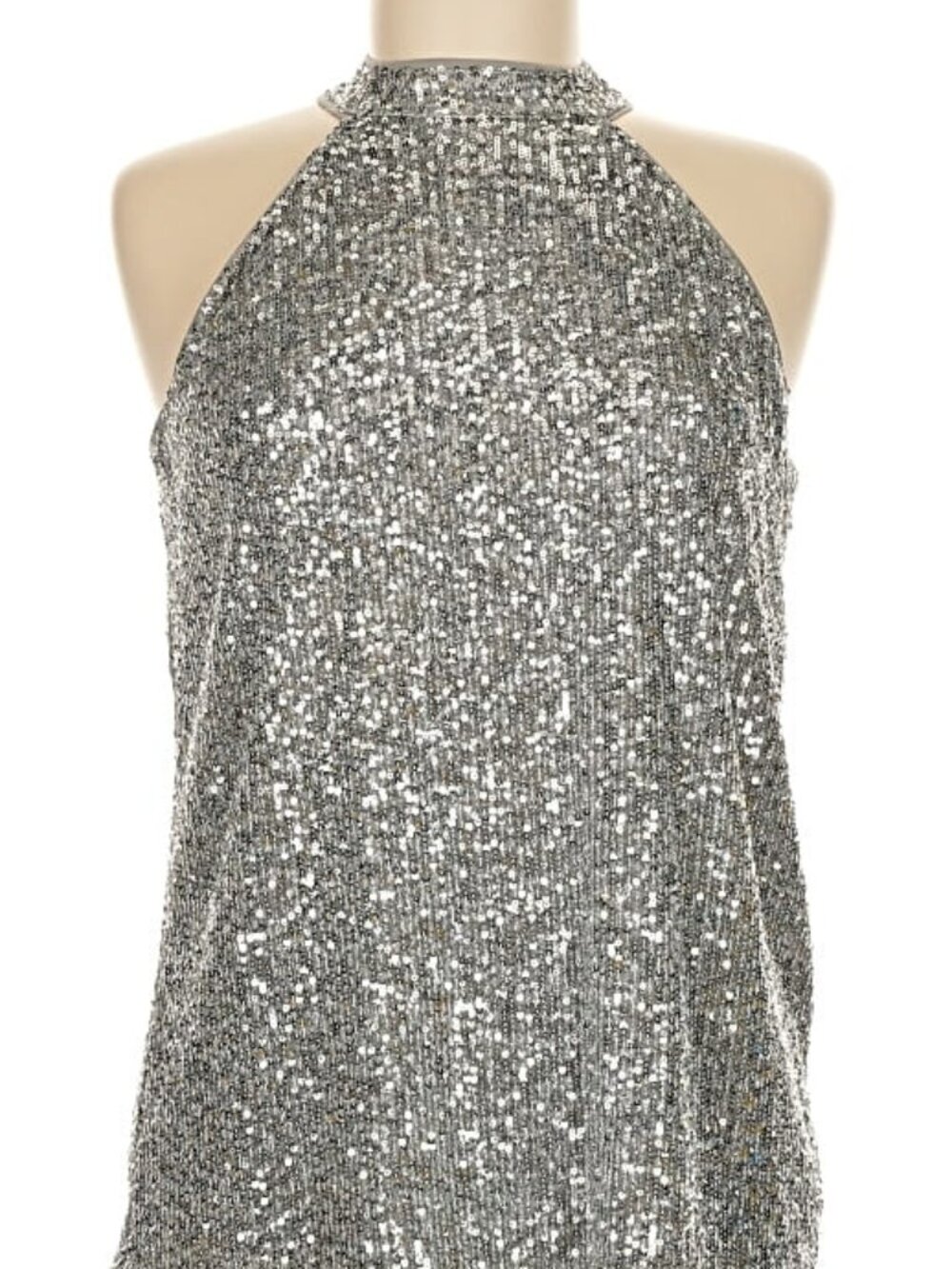 Silver Sequin Top with Halter Neck, sleeveless Sz Med Cable & Gauge